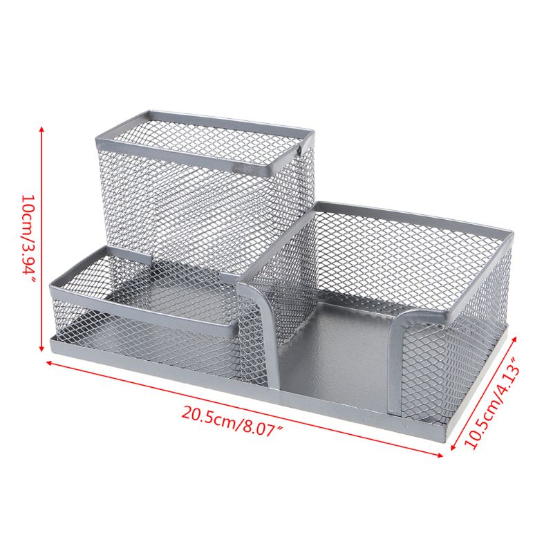 4 Colors Metal Mesh Desk Organizer Pen Pencil Storage Holder with 3 Compartments for Home Office Students Supplies Accessories
