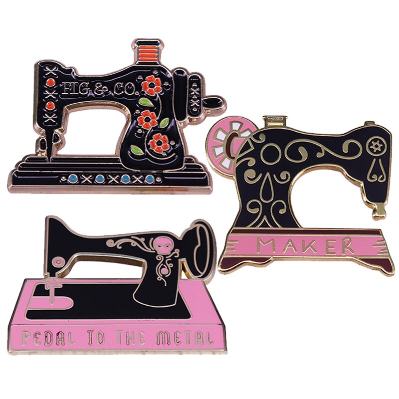Jahrgang-nähmaschinen-emaille-anstecknadeln, broschen, kostümliebhaber, schmuckhersteller, schneider