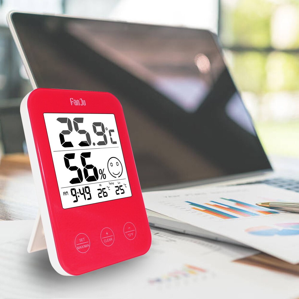 FanJu Digital Wall Table Desk Clock LCD Temperature Humidity Meter Thermometer Hygrometer Comfort Display FJ718