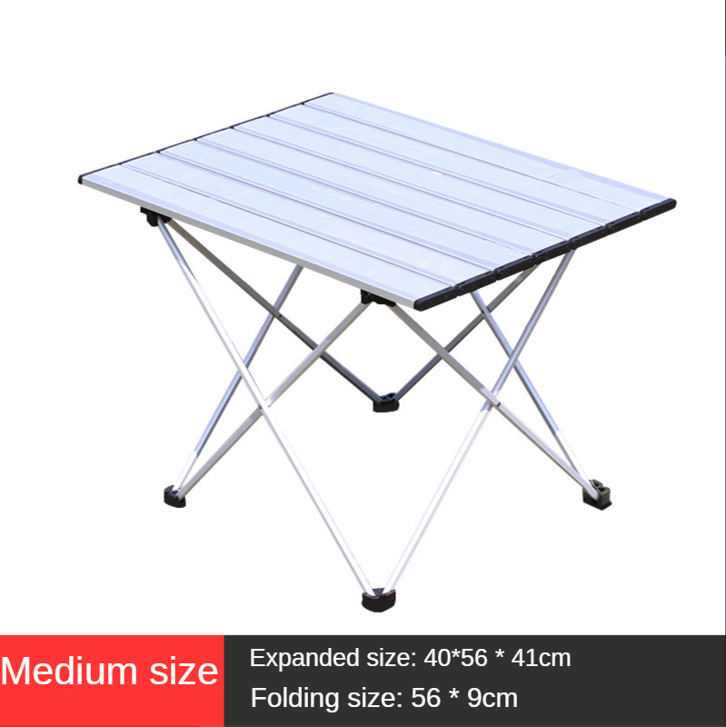 Outdoor Lightweight Aluminum Alloy Folding Table Camping Portable Barbecue Table Self-driving Fishing Table Camping Table: Silver medium