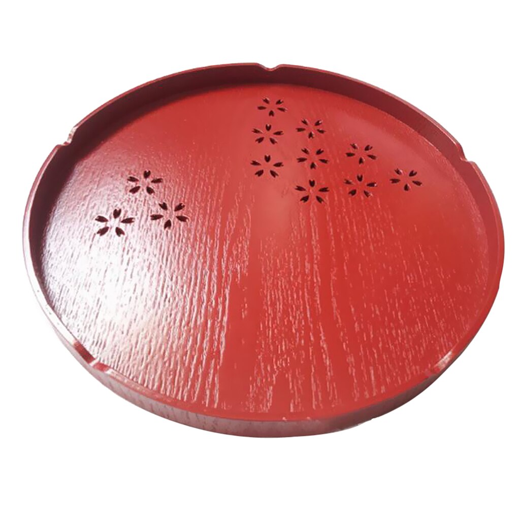 6 Types Serving Tray Wooden Tray Japanese Style Tea Home Hotel Guest Room Dish Round Wood Trays with Hollowed-out Cherry Blossom