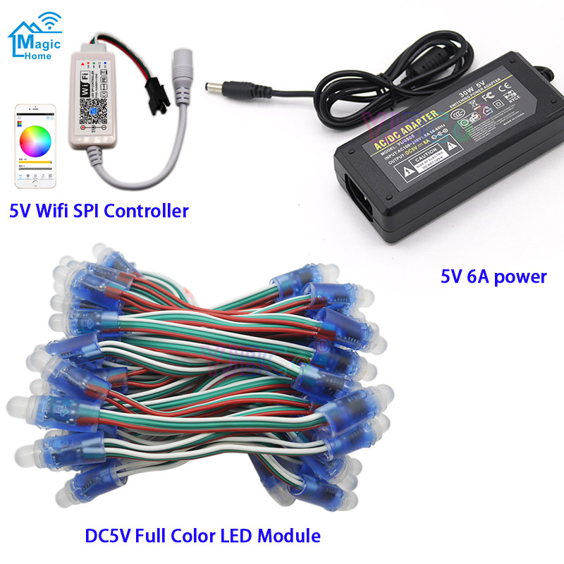 DC5V 50 Pcs WS2811 IC RGB Pixel LED Module Licht Full Color IP67, Wifi LED SPI Controller, 5V 6A led voeding Lader Adapter