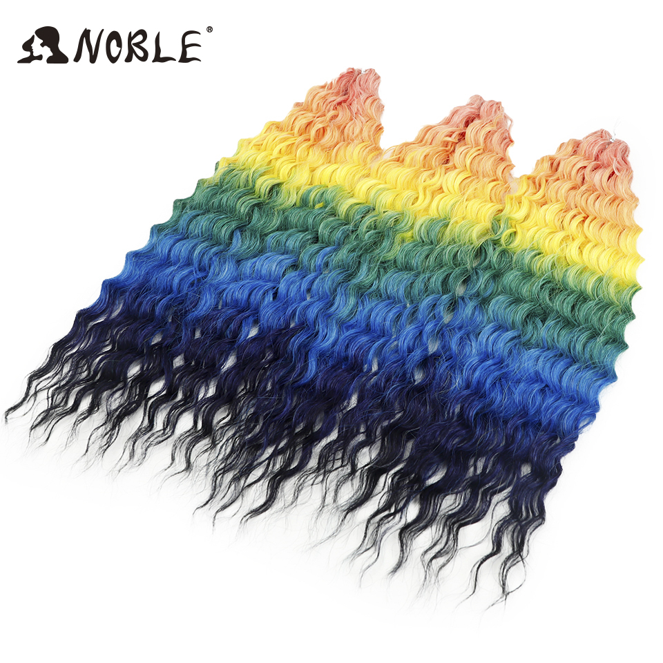 Extensiones de cabello trenzado de onda profunda sintética, pelo rizado de ganchillo, giro de pelo Noble, 24 pulgadas, resistente al calor