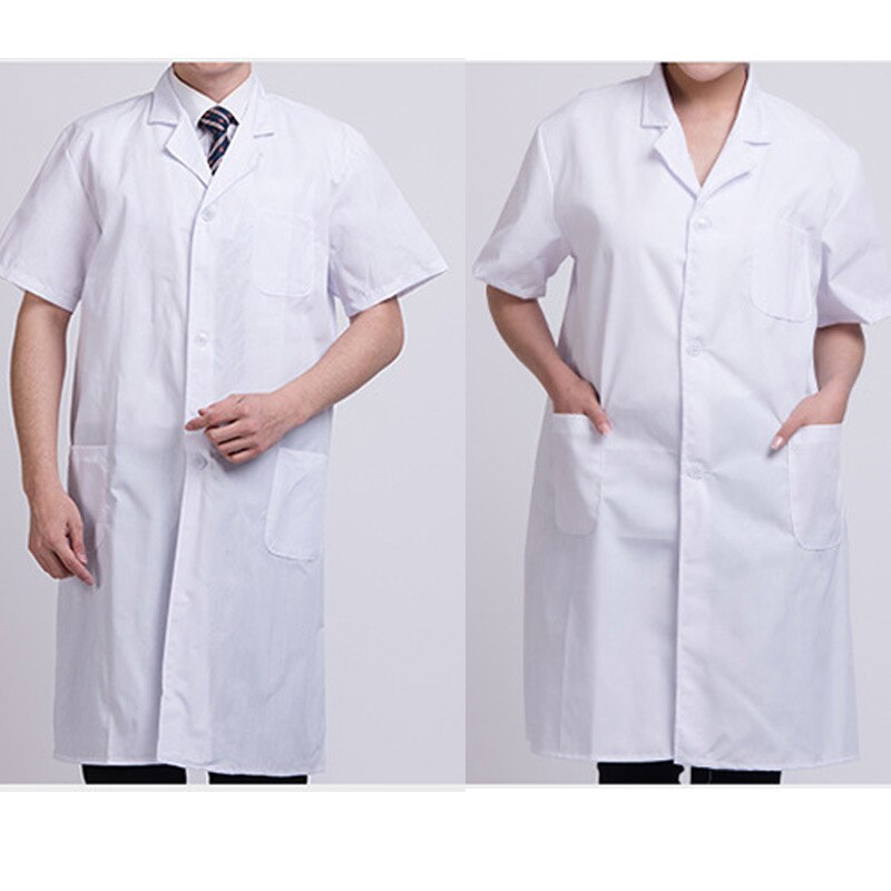 Bata de laboratorio blanca Unisex, uniforme de trabajo de manga corta con bolsillos, ropa de médico y enfermera, AC889