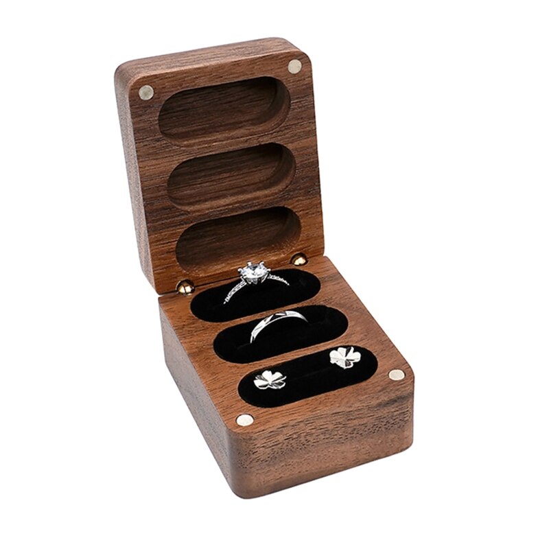 Caja de madera para anillos de compromiso, propuesta, ceremonia de boda, caja para anillos de exhibición de Joyas, caja para anillos