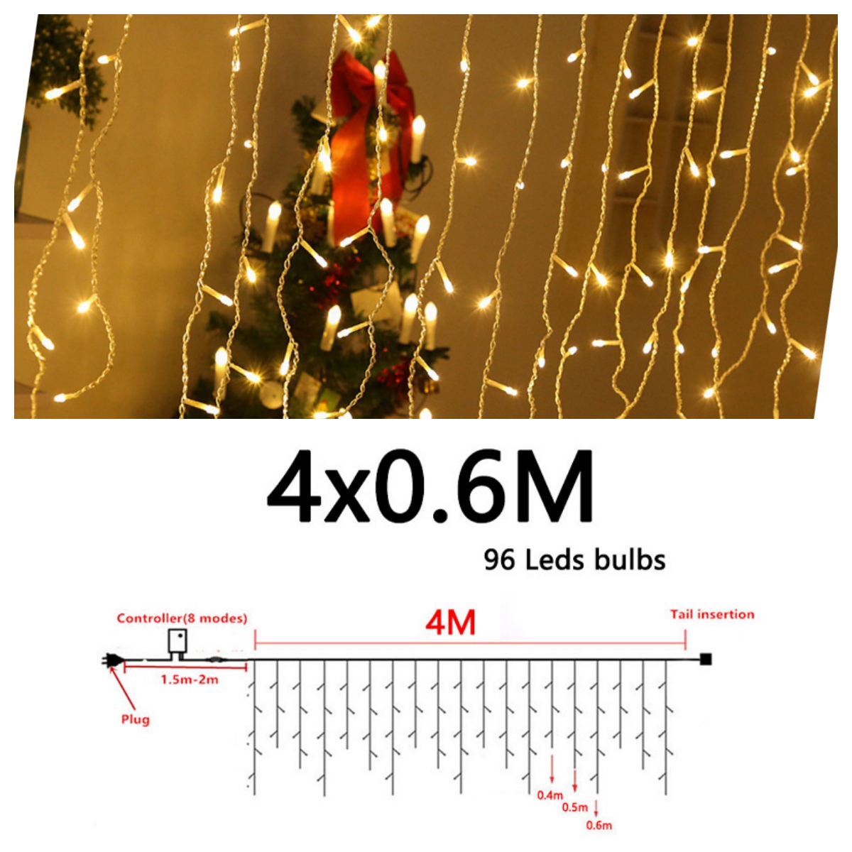 Outdoor LED 4x0,6m lichtslinger voor terras kerstverlichting Fairy String Gordijn licht straat bruiloft tuindecoratie: Blauw
