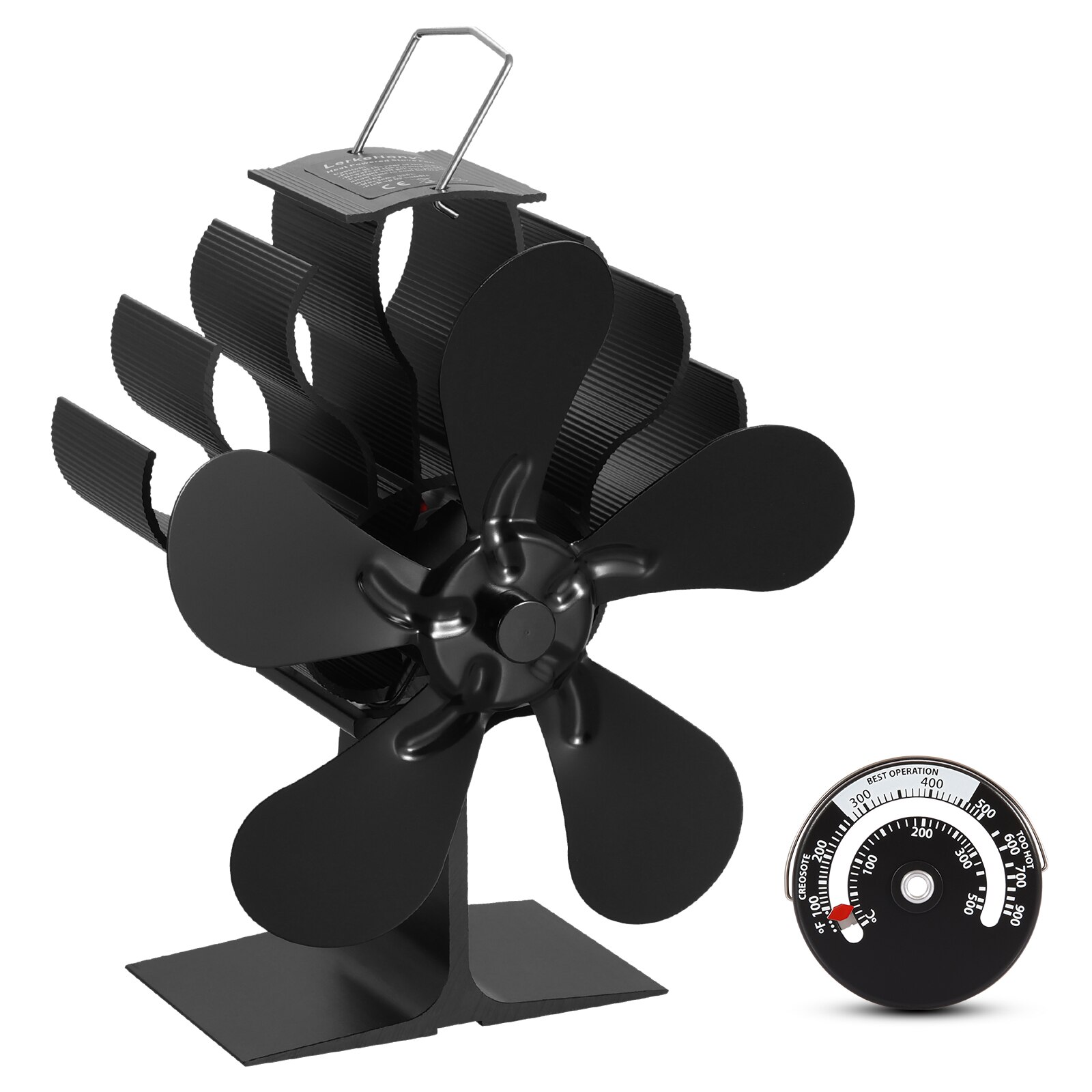 Ecofan-ventilador de 4 aspas para estufa, sistema de ventilado de para quemador de madera, silencioso, seguro y ecológico, para la chimenea del hogar: 5 with Thermometer