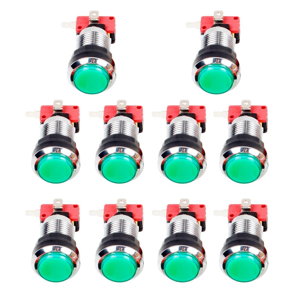 10 Stks/partijen Chrome Led Push Arcade Knoppen Schakelaar Voor Arcade Machine Games Mame Jamma Deel Dc 12V Elke Kleur van 2 Stuks: Green