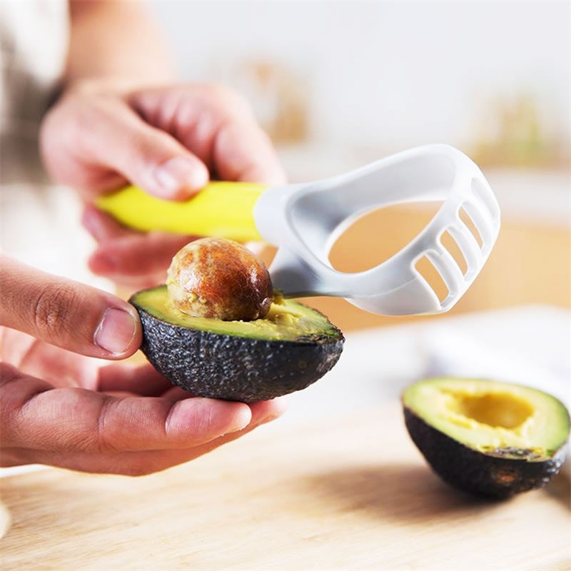 QueenTime Kunststoff 3in1 Avocado Splitter Apfel Kirsche Pitter Corer Mango Zellstoff Schneidemaschine Stampfer Obst Gemüse Werkzeuge Küche Spielereien