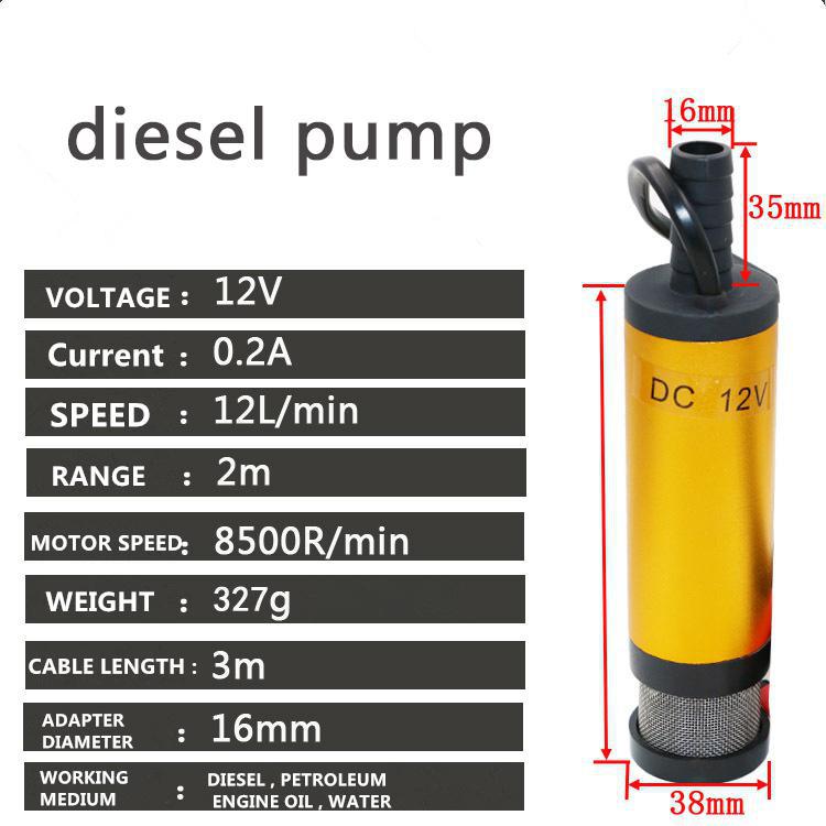 Bærbar mini 12v dc elektrisk dykpumpe til pumpning af dieselolie vand aluminiumslegering skal 12l/ min brændstofoverførselspumpe