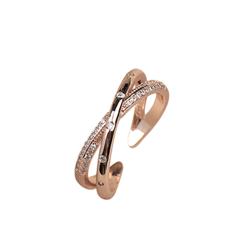 Anillo abierto de circonita cruzada de lujo Simple de joyería femenina coreana anillo de boda ajustable de oro rosa sexy