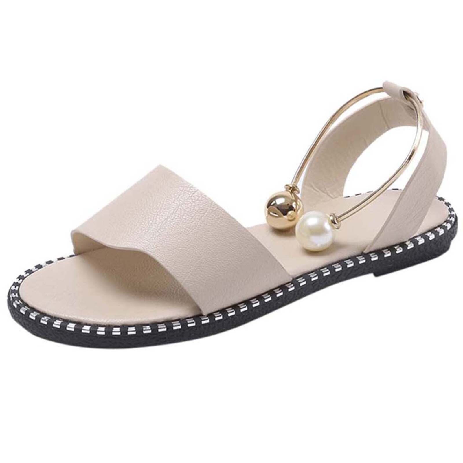 Sandalias planas de de lujo para mujer, chanclas blancas o negras para verano, n. ° BL3,: Beige  / 39