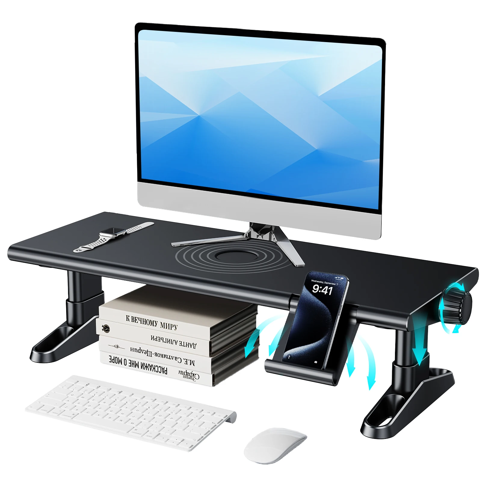 ETHU Dual-monitorstandaard, dubbele monitor-riser voor lengte en hoek, verstelbare desktop ETHU Dual-monitorstandaard, dubbele monitor-riser voor lengte en hoek, verstelbare desktop