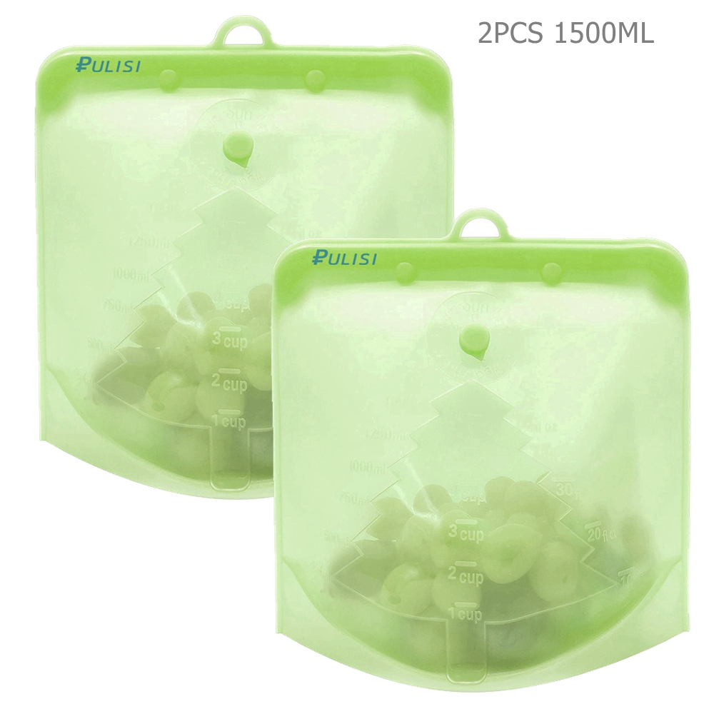 2er Pack Silikon-Lebensmittel beutel 1500ml 1000ml 500ml auslaufs ichere Behälter wieder verwendbarer frischer Beutel Lebensmittel-Aufbewahrung beutel Gefrier beutel Snack behälter: Licht Grün