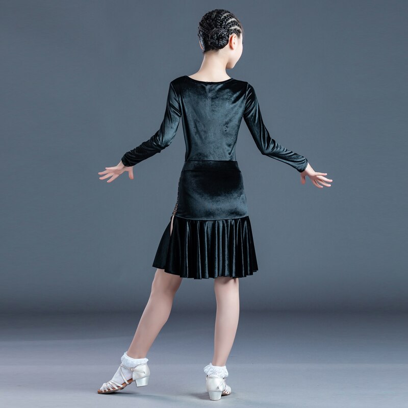 Latein tanzen Kleid Mädchen Herbst Winter Ausbildung Kleidung Samt Teilt Felsen freundlicher Langarm Anzug Berufs tanzen Kleidung