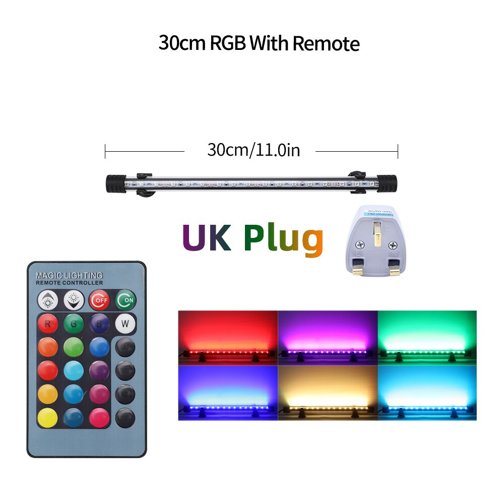 Aquarium LED Bar Light Waterproof Fish Tank Light 18-57CM Underwater Aquario Lamp Aquariums Decor Lighting 90V-220V EU/US/UK/AU: 30CM-UK