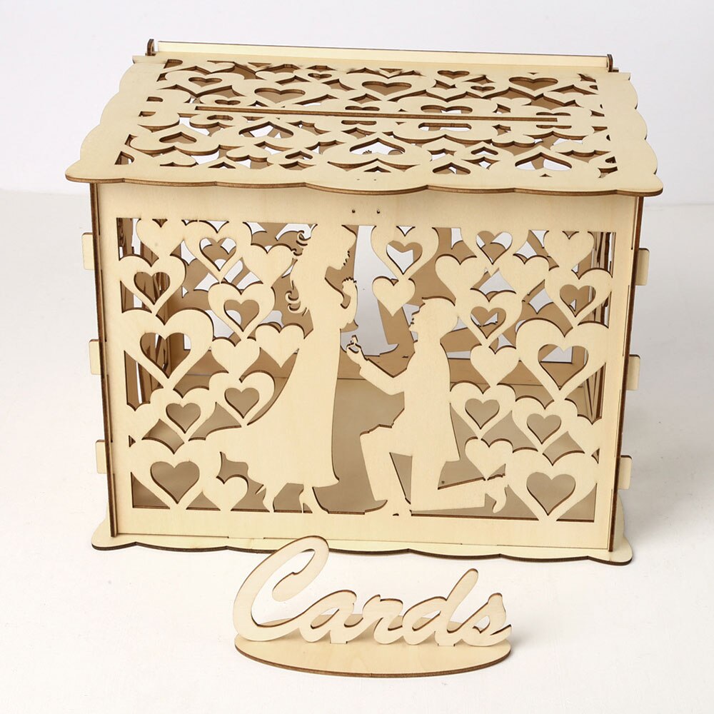 Houten doos voor trouwkaarten, bruiloftbenodigdheden, doe-het-zelf, paar, hert, vogel, bloemenpatroon, raster, visitekaartje, houten doos: Jm01373 grote