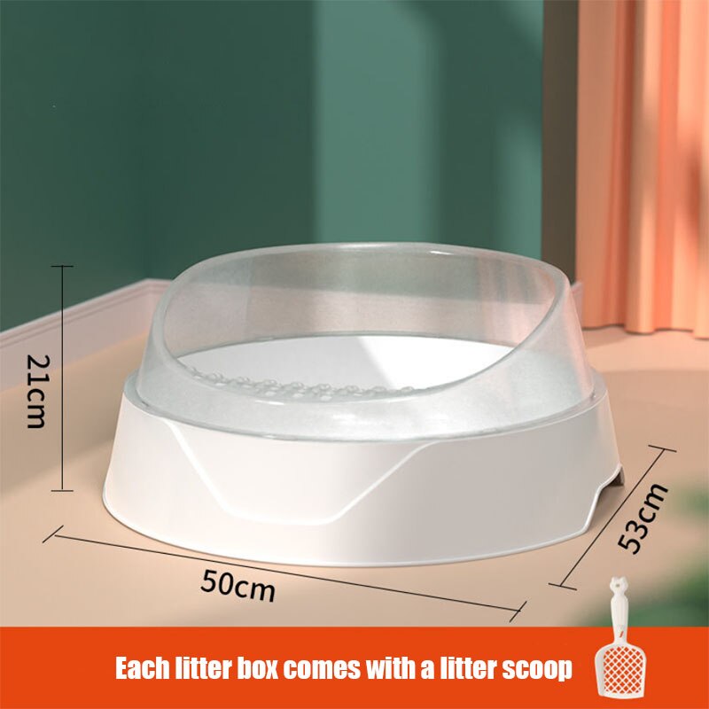 Semi-cerrado para desechos de gatos caja de baño redondo gato bandeja de arena grande pequeño Anti-splash desodorante arena gran tarta de huevo 3 Color: Large White