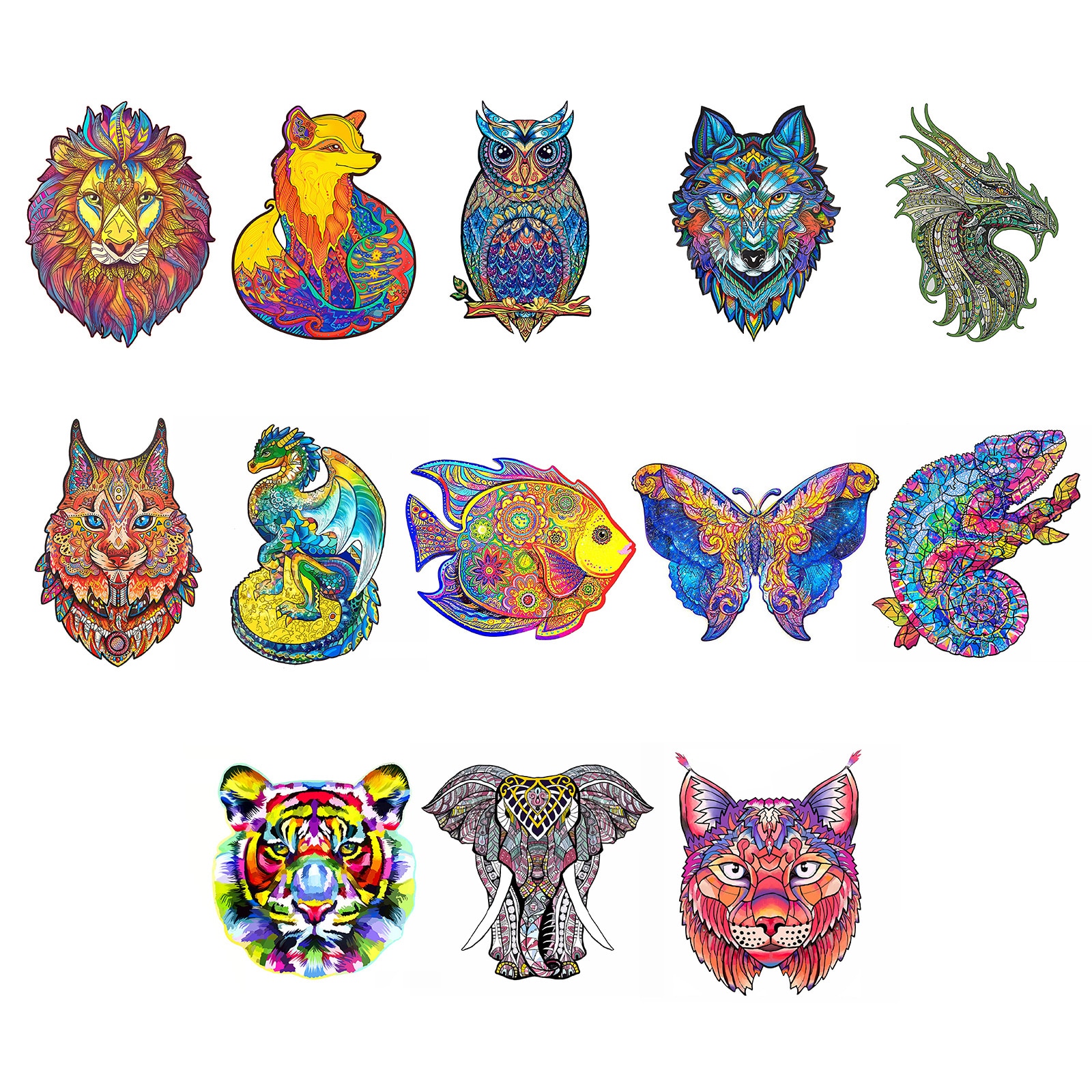 Houten Puzzel Dieren Vos Kat Leeuw Wolf Puzzel Speelgoed Elk Stuk Is Cartoon Dier Houten Puzzel Voor Volwassenen Kids speelgoed