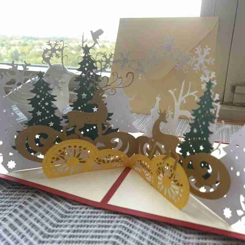 Kerst 3d Wenskaart Xmas Boom Handgemaakte Papier Sculptuur Elanden Zegen Kaart Navidad Thuis Party Tafel Decoratie