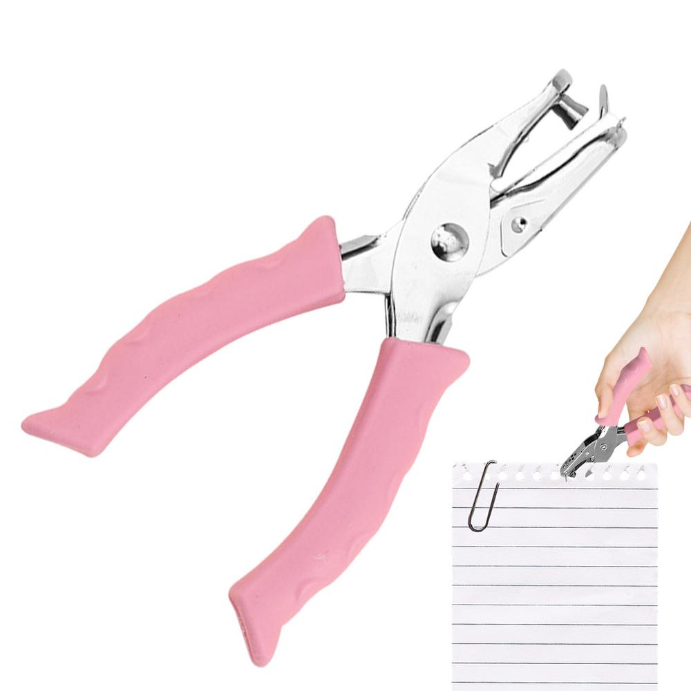 1 Hole Puncher Heavy Duty 1 Hole Punch Tool Paper Puncher Portable Hand Held Scrapbook Tool With Ergonomic Soft Grip For: Pink