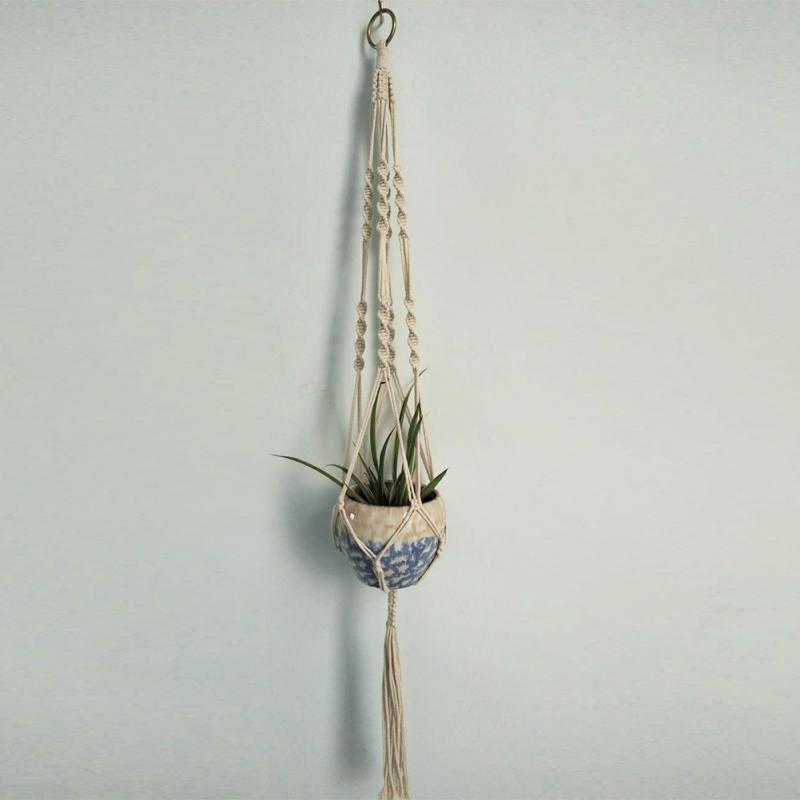 Maceta de macramé para planta colgante maceta tipo cesta colgante Natural fina cuerda de cáñamo trenzado artesanía #0611: 5