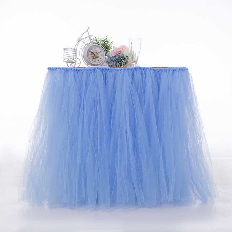 100 x 80cm flerfarvet bordskørt tutu tylstof til bryllupsfest borddekoration tekstil til tilbehør til duge til hjemmet: Søblå