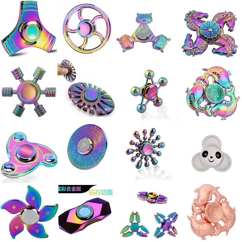 Rainbow Colorful Four Fidget Spinner Hand Spinner For Better Focus Reduce Autism ADHD Stress Toys With Box