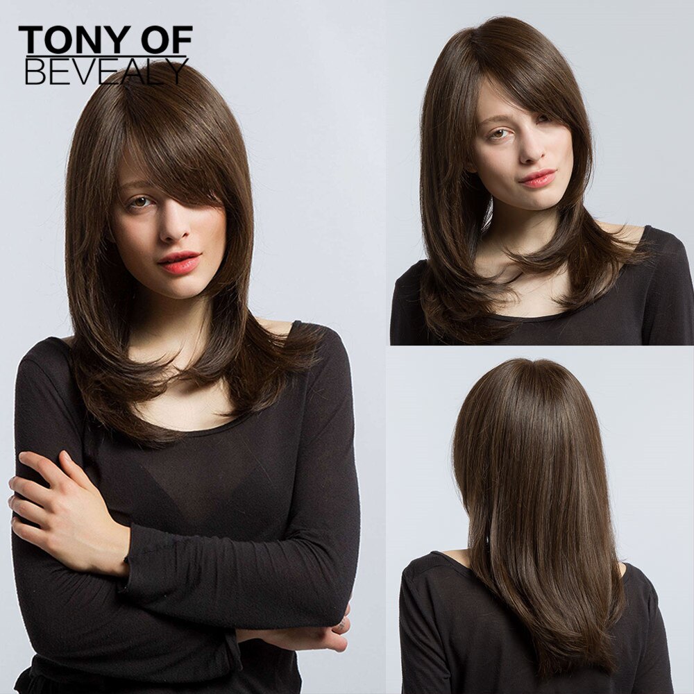 Pelucas de pelo largo liso ombré marrón ceniza Lolita parte lateral para mujeres Afo pelucas de pelo Natural para uso diario pelucas sintéticas resistentes al calor