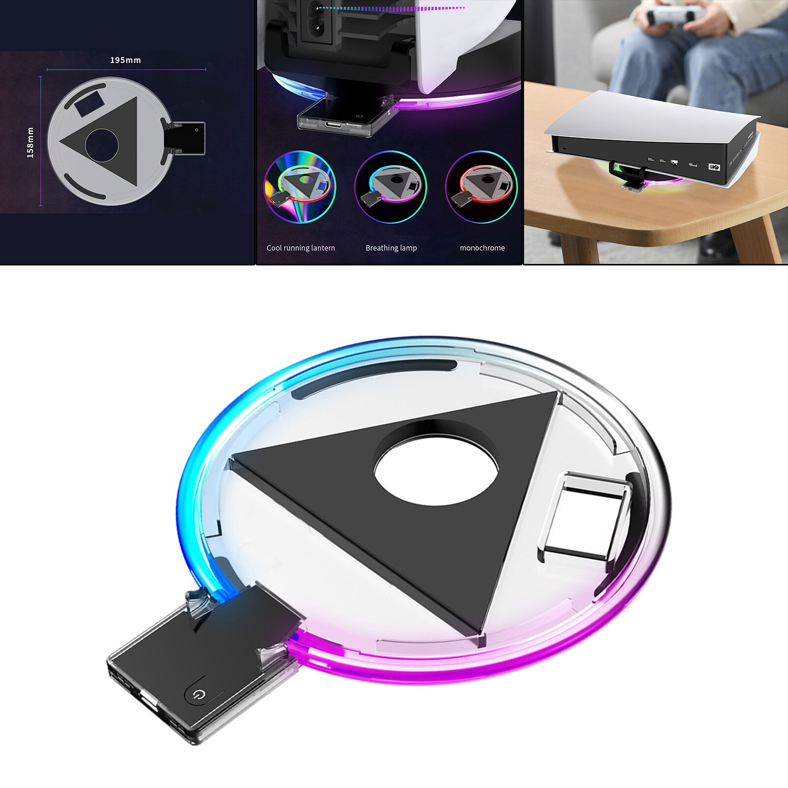 Base luminosa colorida PS5 LED RGB, alta eficiencia, gradiente frío, SIN controlador, fácil de montar y usar, Base de carga de bajo ruido