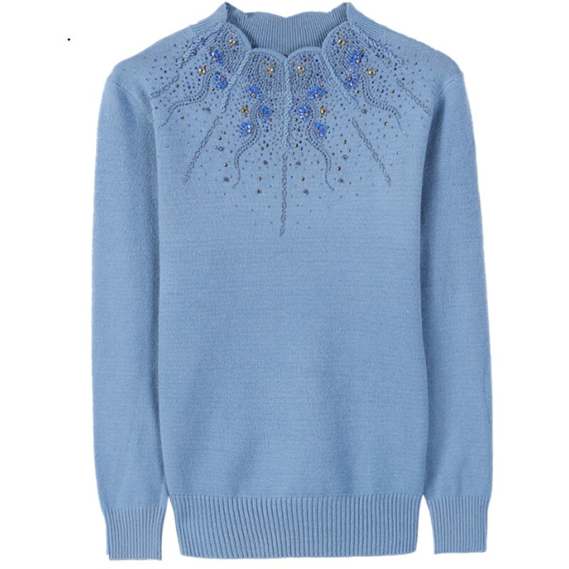 Cashmere sweater kvinder halv rullekrave strikket sweater midaldrende mor bunden varme pullovere hel sweater 1656
