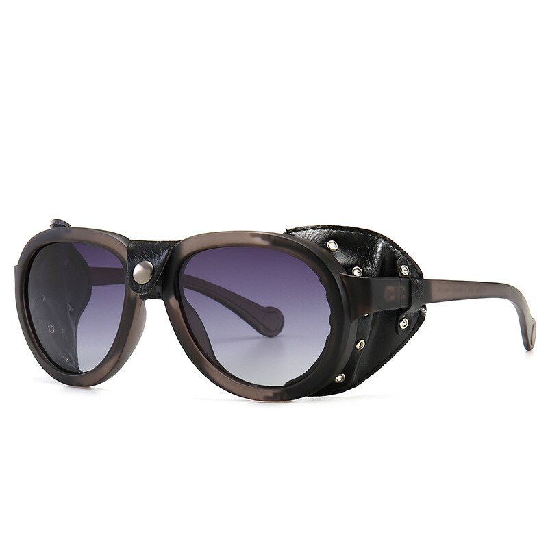 Steampunk serpentine gepolariseerde heren zonnebril leren oversized bril occident straatfotografie ronde montuur zonnebril: Wit