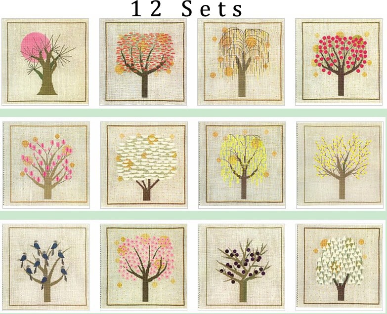 Gold Collection Lovely Counted Cross Stitch Kit Turing Tree Twelve Months Trees Season Tree in a Year Four Seasons, 12 sets