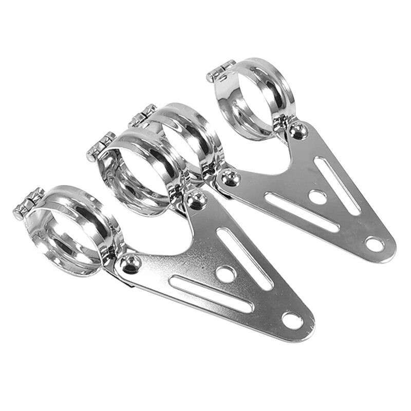 2PCS Motorcycle Headlight Bracket Universal Retro Headlight Mount Bracket head light lamp Holder for 32-41mm Fork: Silver