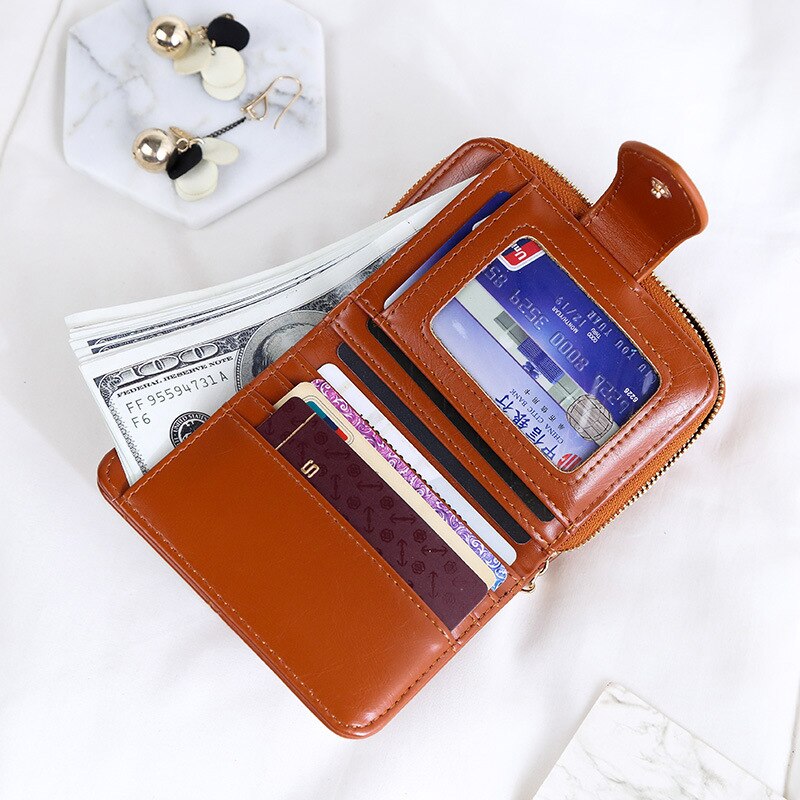 Short Wallet Female Waxed Leather Retro Coin Purse Hasp Coin Bag Student Wallet