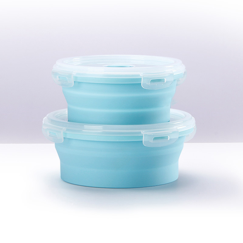Folding Silicone Lunch Box Food Container Portable Round Microwave Safe Lunch Box Retractable Refrigerator LunchBox FDA R2047