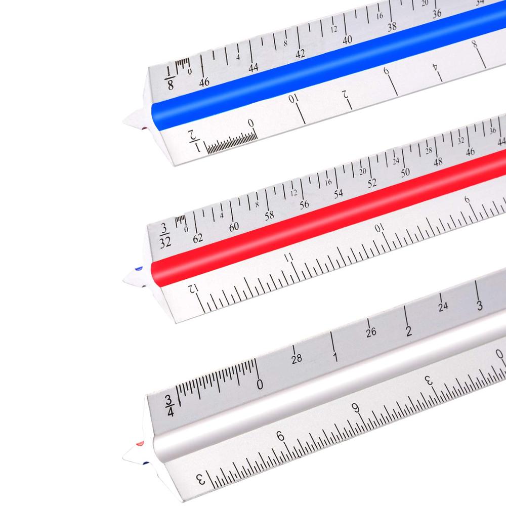 12 Inch Triangular Architect Scale Aluminum Architectural Triangle Ruler for Blueprint Drafting