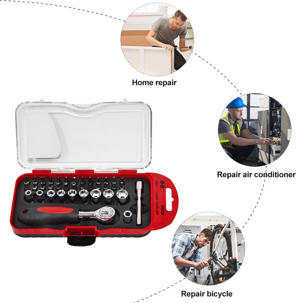 38pcs Mini Ratchet Wrench Set Socket Wrench Spanner Screw Bits Set Tools Kit Bike Maintenance Repair Hand Tool