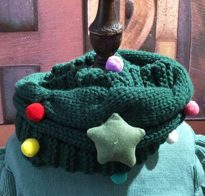 Sciarpa per bambina autunno inverno sciarpe fatte a mano a forma di stella con orso a forma di stella sciarpe per ragazzi e ragazze in lana lavorata a maglia: DARK GREEN with star