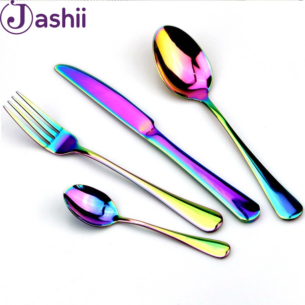 Creatieve Rvs Kleurrijke Bestek Set Regenboog Diner Set Reizen Servies Vork Mes Voor Bruiloft En Hotel 1 Pcs
