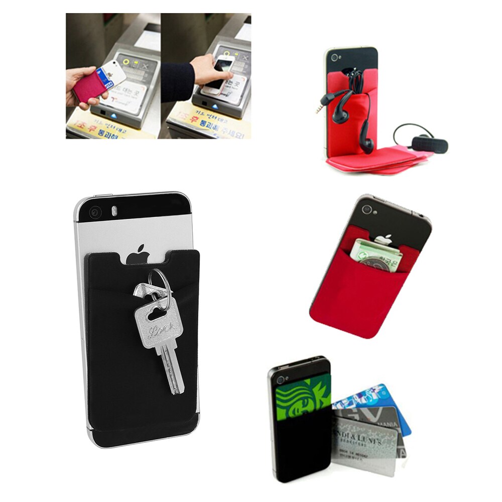 Universal auto-adhesivo elástico teléfono móvil cartera funda Stick On crédito ID tarjeta titular bolsillo autoadhesivo pegatina CardSleeve