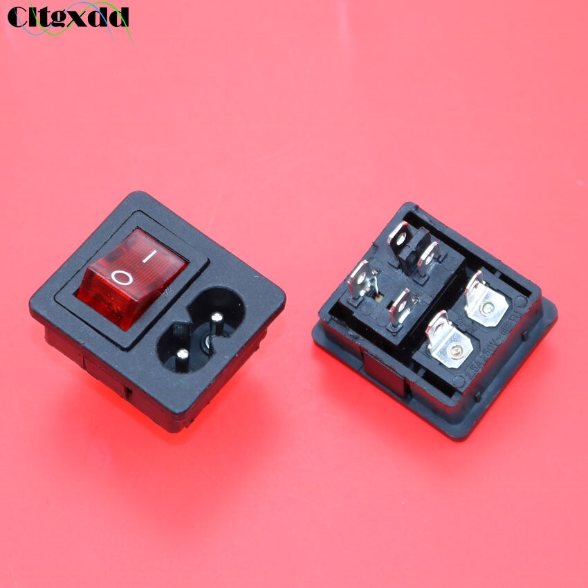 cltgxdd 1~5pcs IEC320 C8 AC 2.5A 250V power Cord Inlet socket receptacle with red light rocker switch for Computer Amplifier