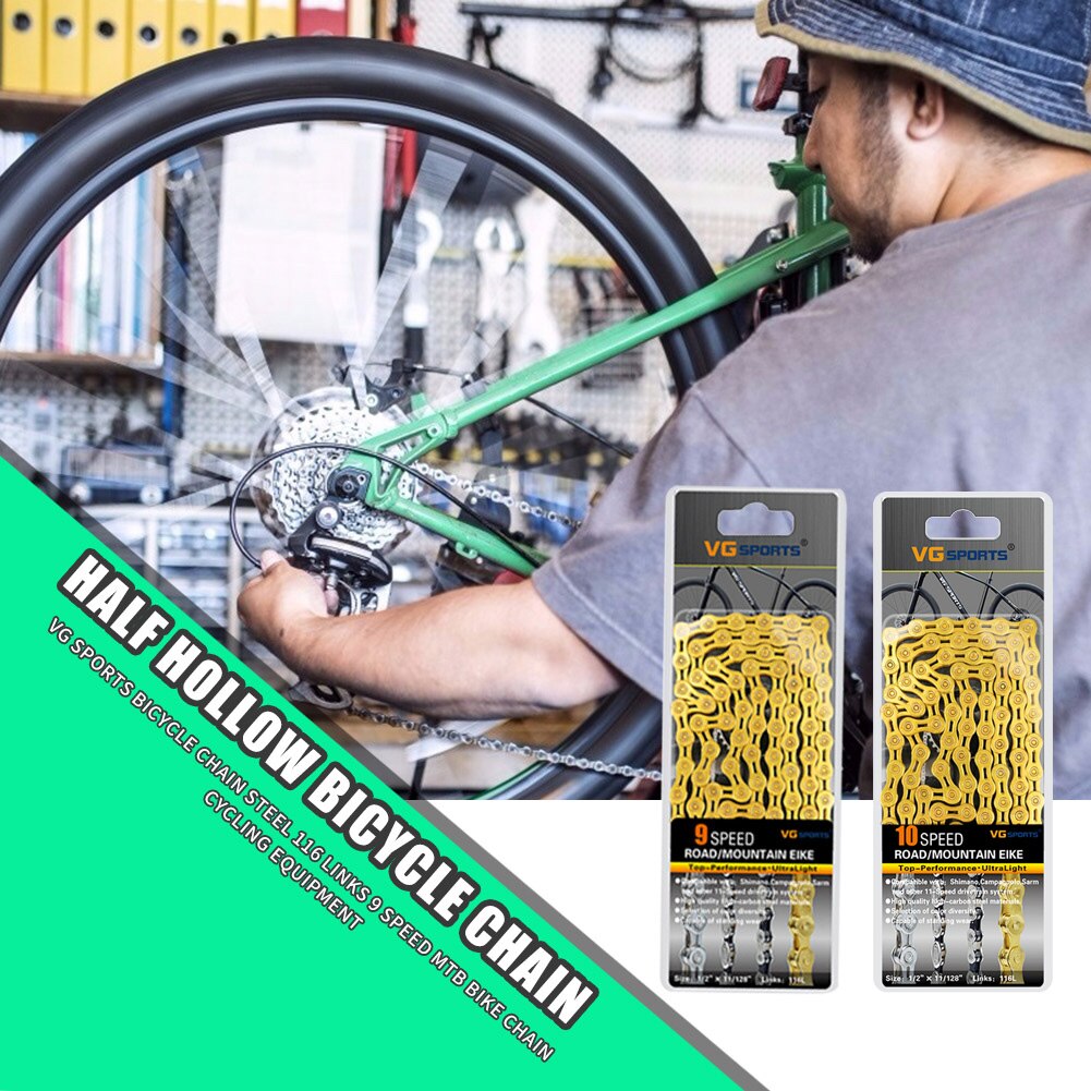 VG Sports Bicycle Chain 8 9 10 11 Speed Bicycle Chain Ultralight Bike Chain 116 Links MTB Road Bike Half Hollow Chain Bike Tools
