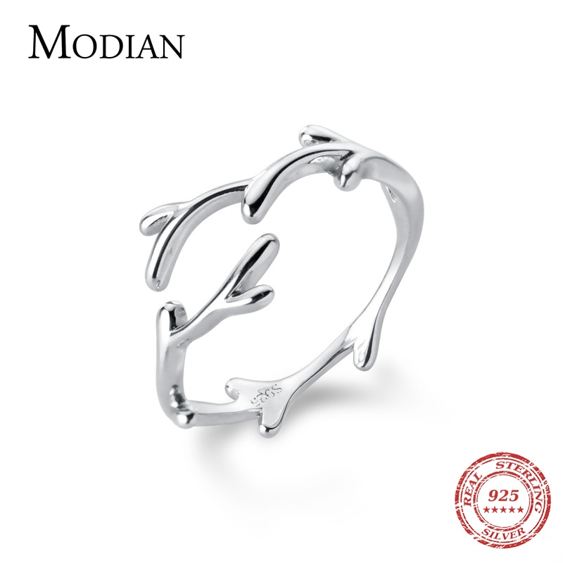 Modian classique irrégulière Branches anneau pour femmes réel 925 en argent Sterling réglable taille libre plante anneau Fine bijoux