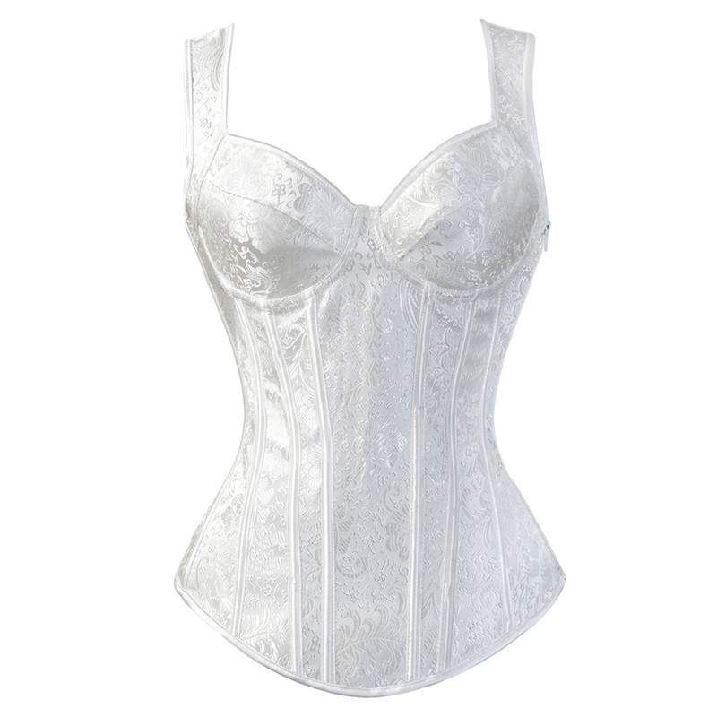 Dame retro steampunk korset vest sexet gotisk overbust korset top stropper snøre lynlås side korsetter og bustiers plus #39 .: 1569 hvide / 5xl
