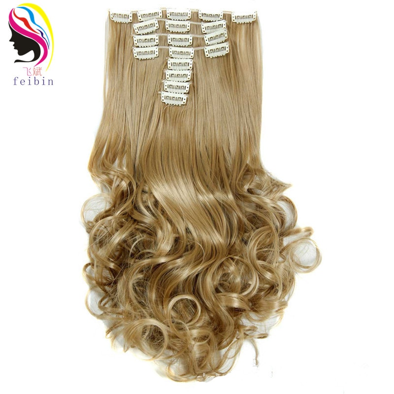 Feibin-extensiones de cabello con Clip para novia, pelo sintético ondulado resistente al calor de 22 pulgadas y 55 cm