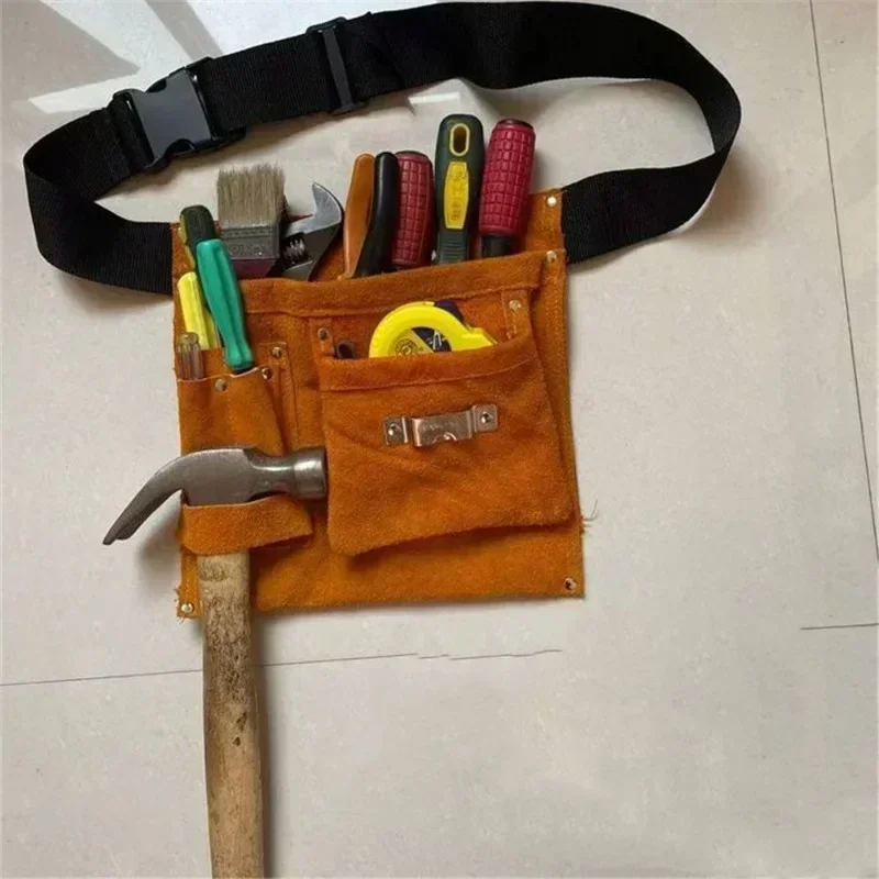 PU Leather Tape Measure Holder – Large Capacity Belt Pouch With Button Closure For Carpenters, Contractors & DIYers (Brown)