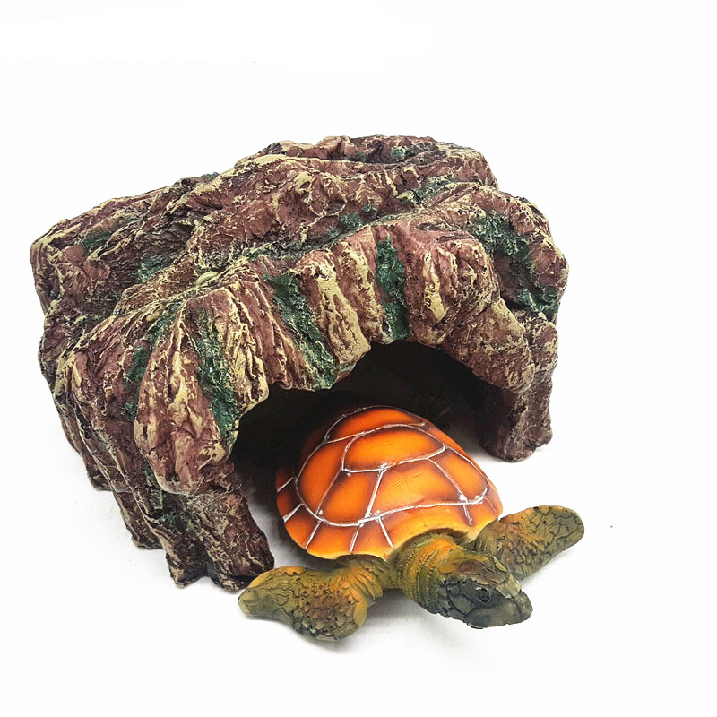Cachette de poisson en résine, grotte d'aquarium, tortue de paysage, reptiles, se prélassent, décoration, ornement: 05