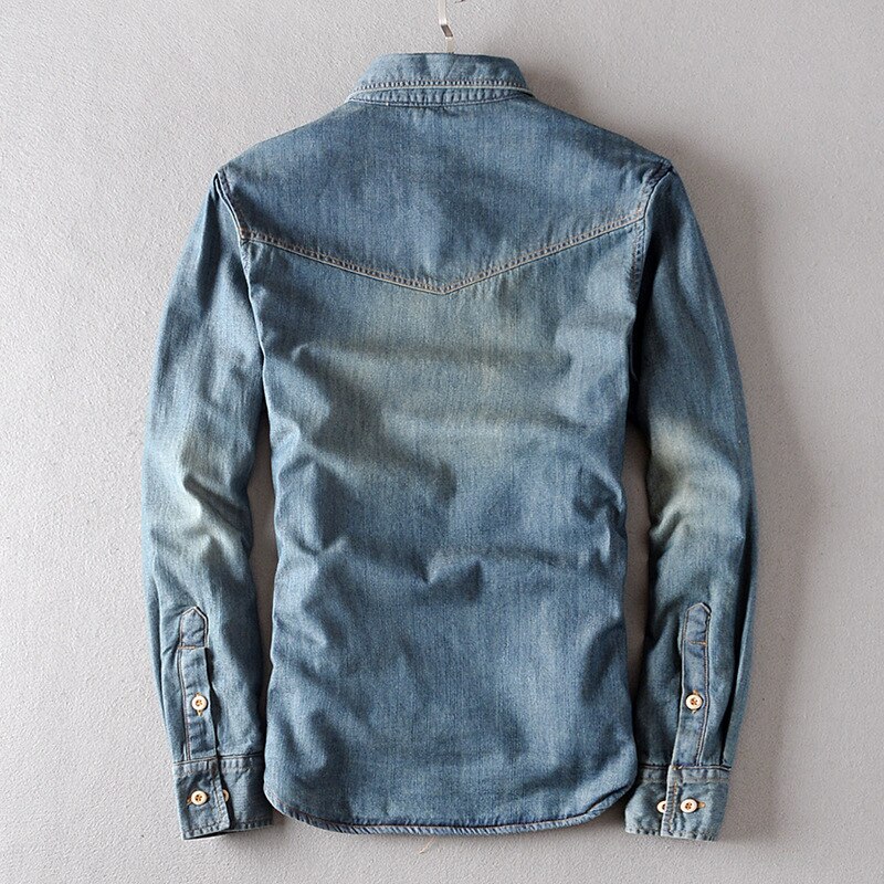 Winter Fall Warm Fleece Lined Cotton Denim Shirts Solid Blue Pockets Jeans Shirt Men Loose Fit Leisure Male Coat Chemise Homme