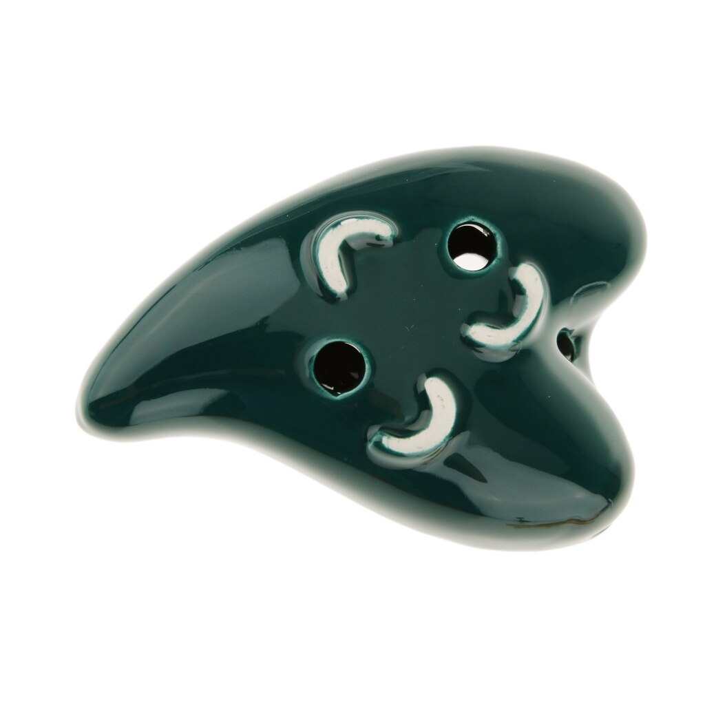 Portable Instrument Heart Shape 6 Holes Green Color Musical Ceramic Ocarina